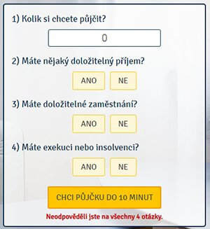 Formulář k získání půjčky do 10 minut